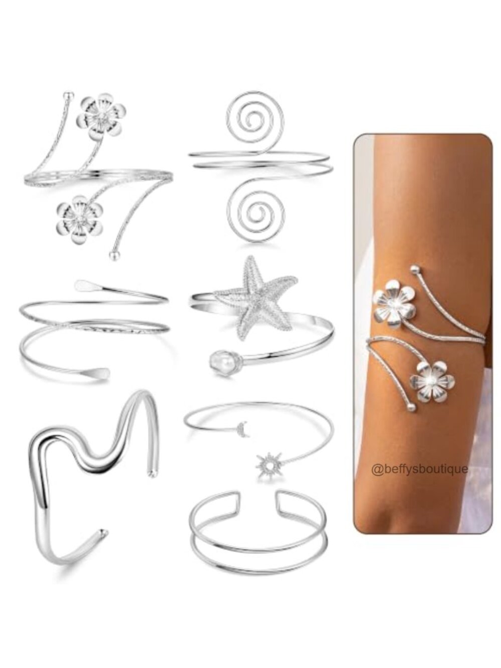 7Pc Gold Tone Arm Cuff Bracelet Set Upper Arm Bangle Open Adjustable Boho